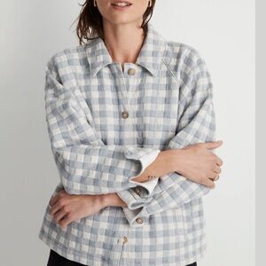 Madewell Gingham Checkered Quilted Crop Shirt Jacket